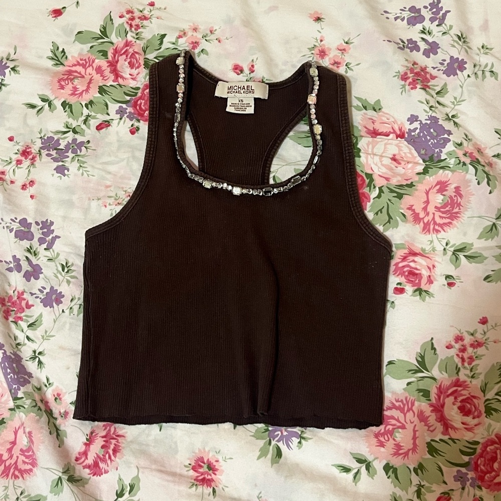 Vintage Michael Kors Brown Rhinstone Neck Women’s Crop Top XS